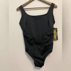 Longitude Women's Lycra Waist Shaping Black One-Piece Swimsuit